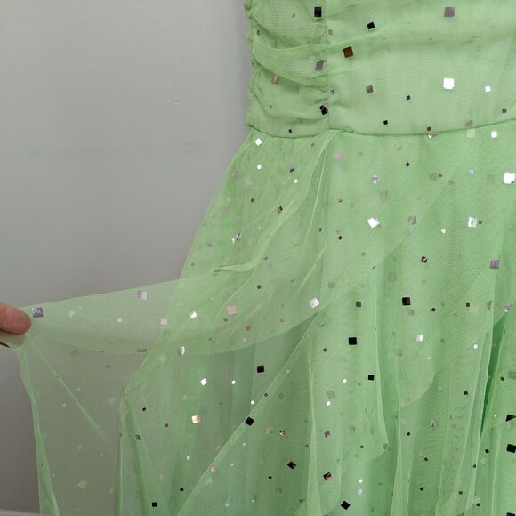 Papell Prom Dress Maxi Gown 10 Green Fairy Y2K Mermaid Tulle Glam Sequin NWT - Picture 8 of 11